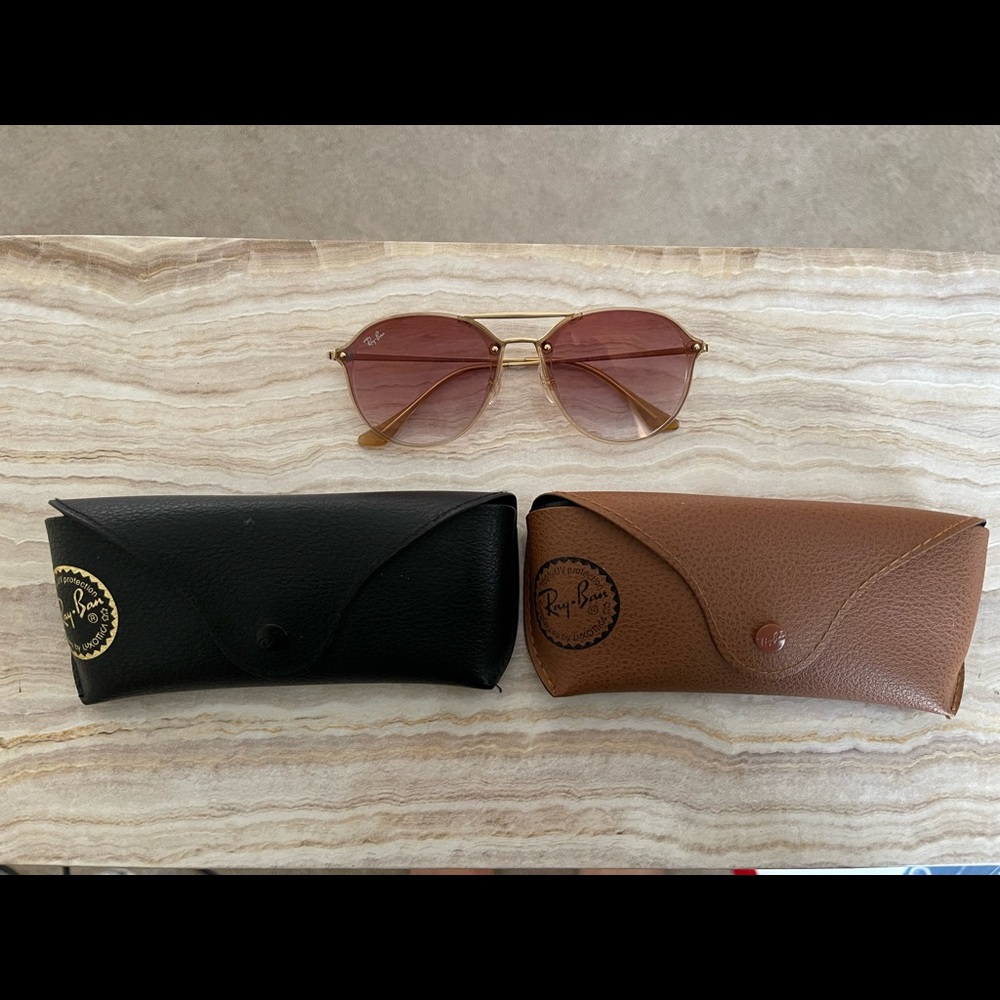 Rose RayBans with bonus:  2 cases & cleaning cloth